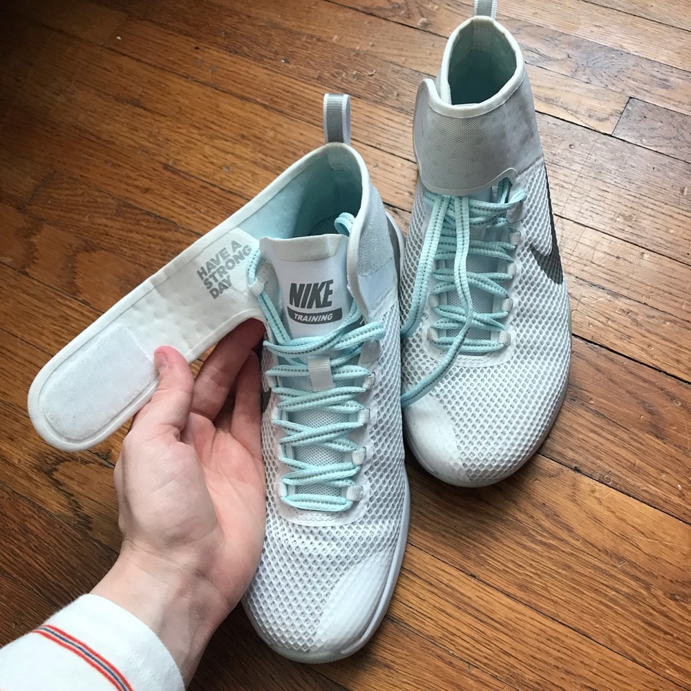 High top Nike training tennis shoes.